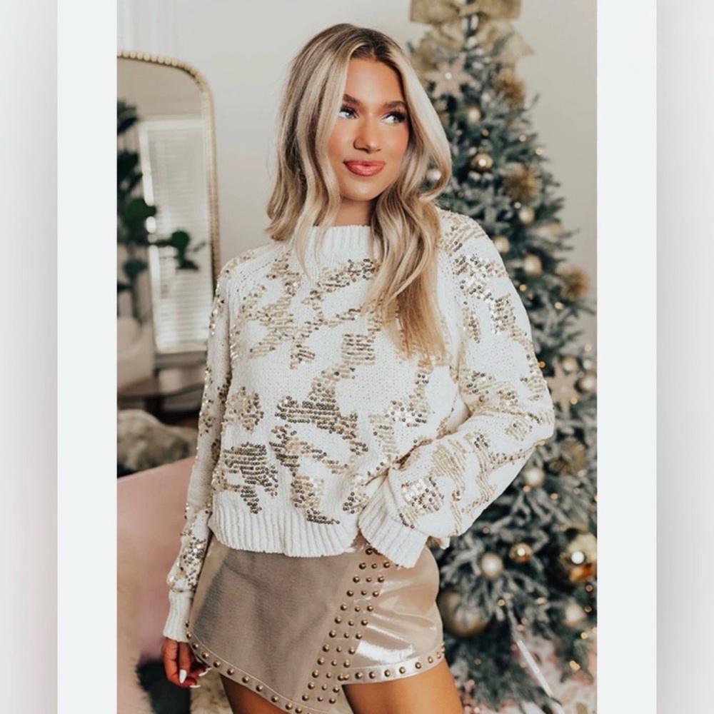 Elegant Cream Sequin Sweater